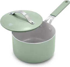 GreenLife 2-Quart Ceramic Nonstick Saucepan with Lid,Dishwasher & Oven Safe, Silicone Stay-Cool Handles, PFAS-Free Ceramic Coated Pots with Lids, Healthy Kitchen Cooking Set, Dream Sage Green
