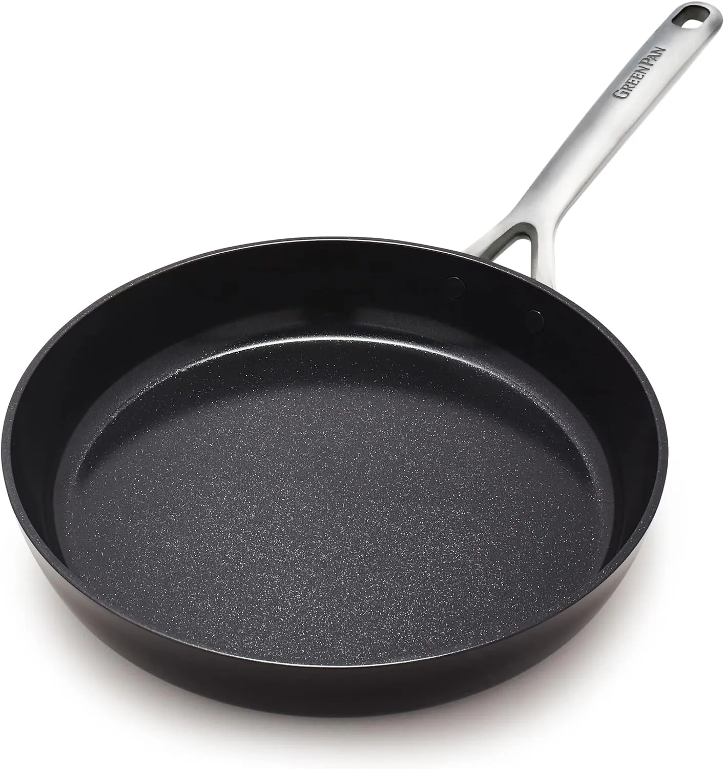 GreenPan GP5 Hard Anodized Healthy Ceramic Nonstick 12" Frying Pan Skillet, Heavy Gauge Scratch Resistant, Stay Flat Surface, Induction, Mirror Finish Handle, Oven Safe, PFAS-Free, Black