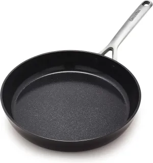 GreenPan GP5 Hard Anodized Healthy Ceramic Nonstick 12" Frying Pan Skillet, Heavy Gauge Scratch Resistant, Stay Flat Surface, Induction, Mirror Finish Handle, Oven Safe, PFAS-Free, Black