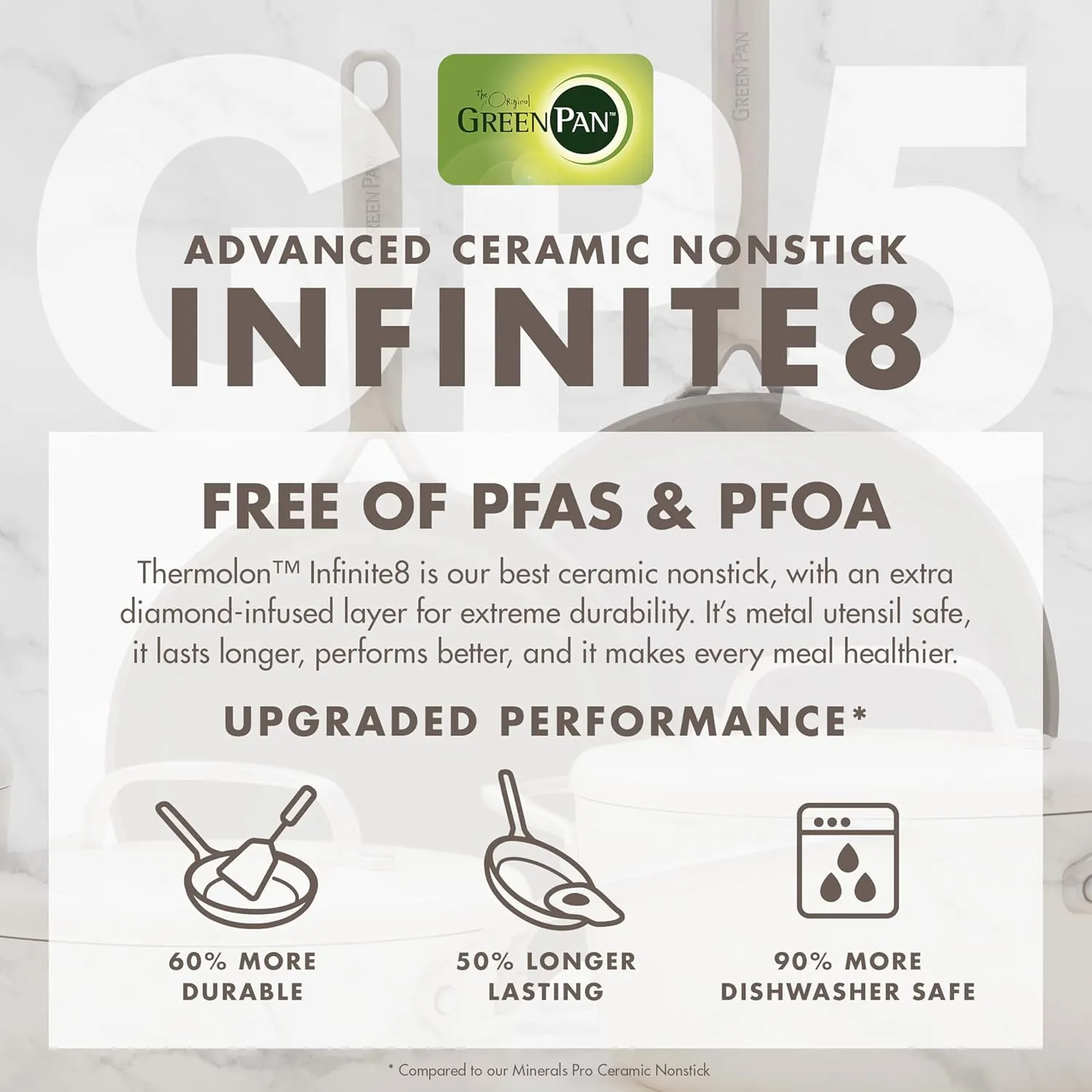 GreenPan GP5 Hard Anodized Healthy Ceramic Nonstick 14 Piece Cookware Pots and Pans Set,Heavy Gauge Scratch Resistant,Stay-Flat Surface, Induction, Mirror Finish Handle,Oven Safe,PFAS-Free,Cream