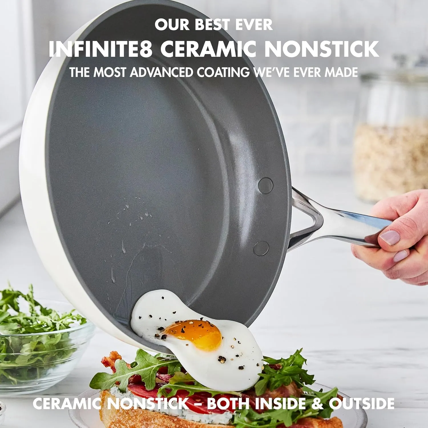 GreenPan GP5 Hard Anodized Healthy Ceramic Nonstick 14 Piece Cookware Pots and Pans Set,Heavy Gauge Scratch Resistant,Stay-Flat Surface, Induction, Mirror Finish Handle,Oven Safe,PFAS-Free,Cream