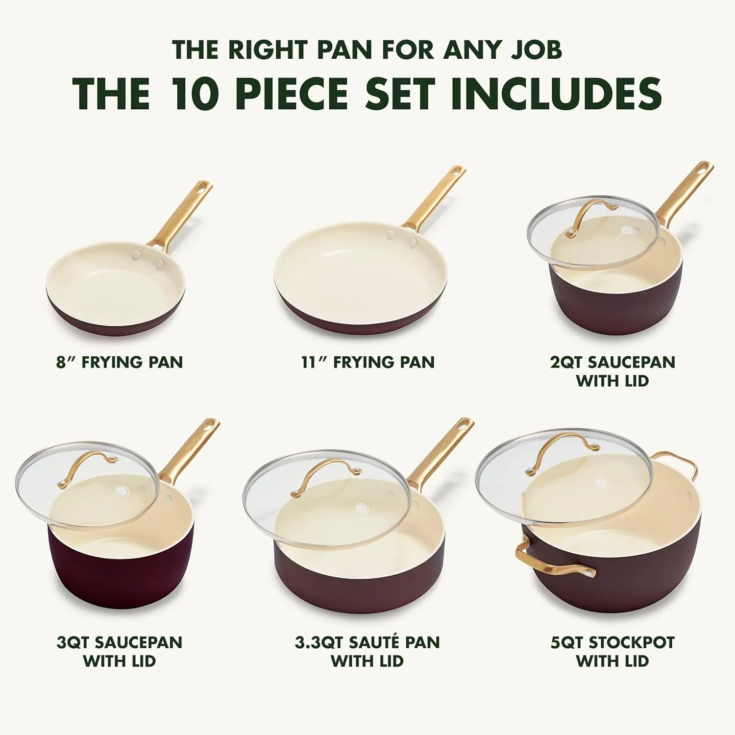 GreenPan Reserve Hard Anodized Healthy Ceramic Nonstick 10 Piece Cookware Pots and Pans Set, Gold Handle, PFAS-Free, Dishwasher Safe, Oven Safe, Merlot Purple
