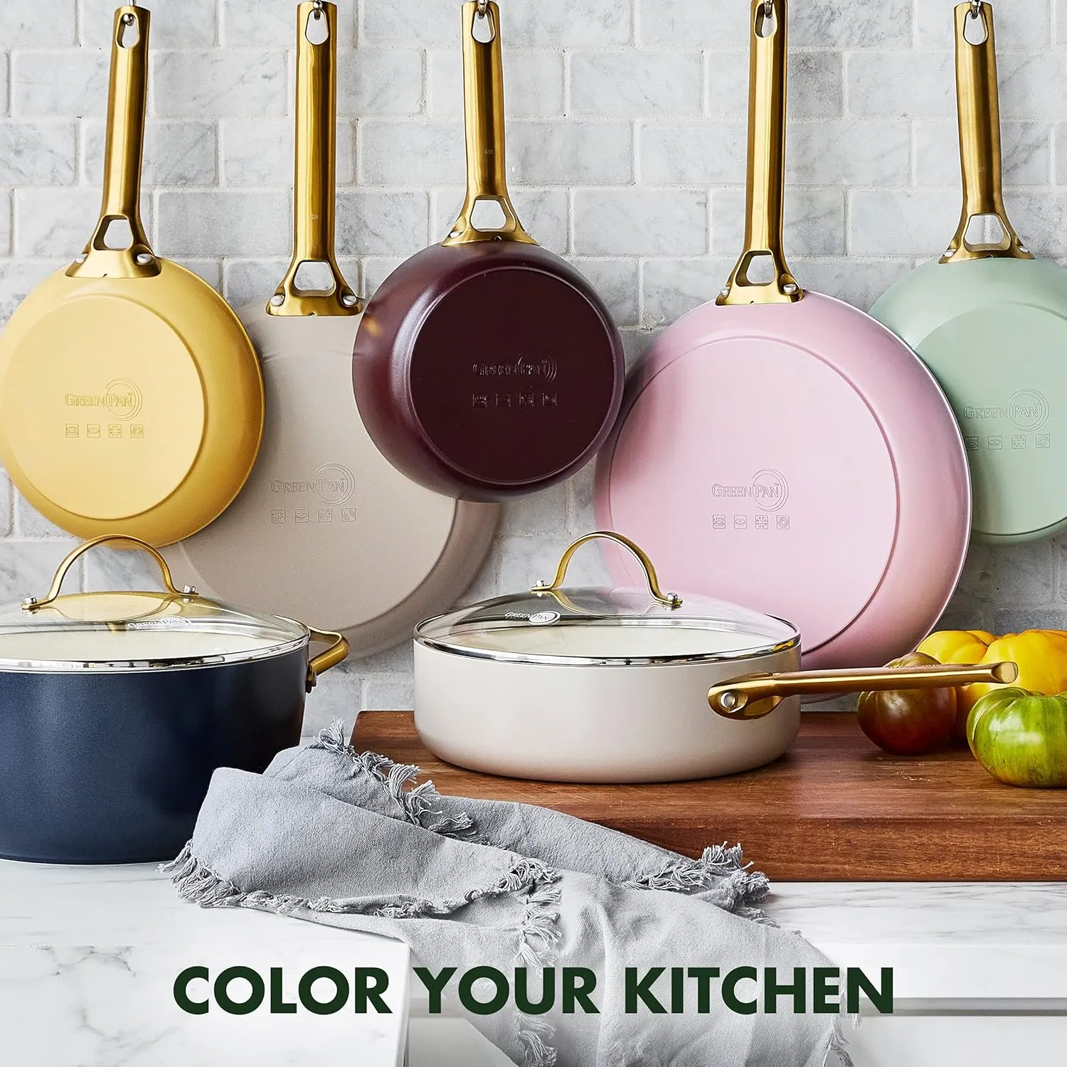 GreenPan Reserve Hard Anodized Healthy Ceramic Nonstick 10 Piece Cookware Pots and Pans Set, Gold Handle, PFAS-Free, Dishwasher Safe, Oven Safe, Merlot Purple