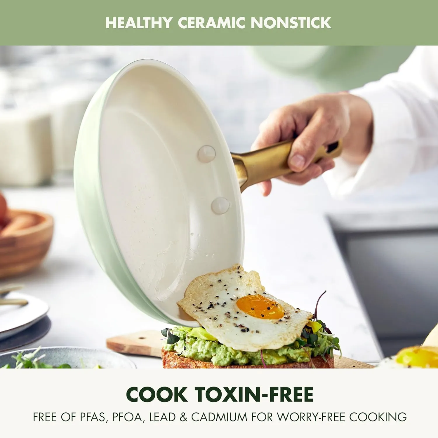 GreenPan Reserve Hard Anodized Healthy Ceramic Nonstick 10 Piece Cookware Pots and Pans Set, Gold-Tone Stainless Steel Handles, PFAS & PFOA-Free, Dishwasher Safe, Oven & Broiler Safe, Sage Green