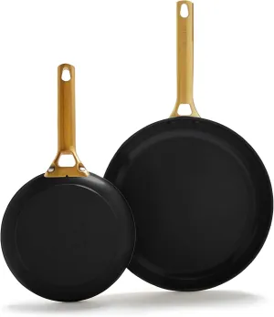 GreenPan Reserve Hard Anodized Healthy Ceramic Nonstick 8" and 10" Frying Pan Skillet Set, Gold Handle, PFAS-Free, Dishwasher Safe, Oven Safe, Black
