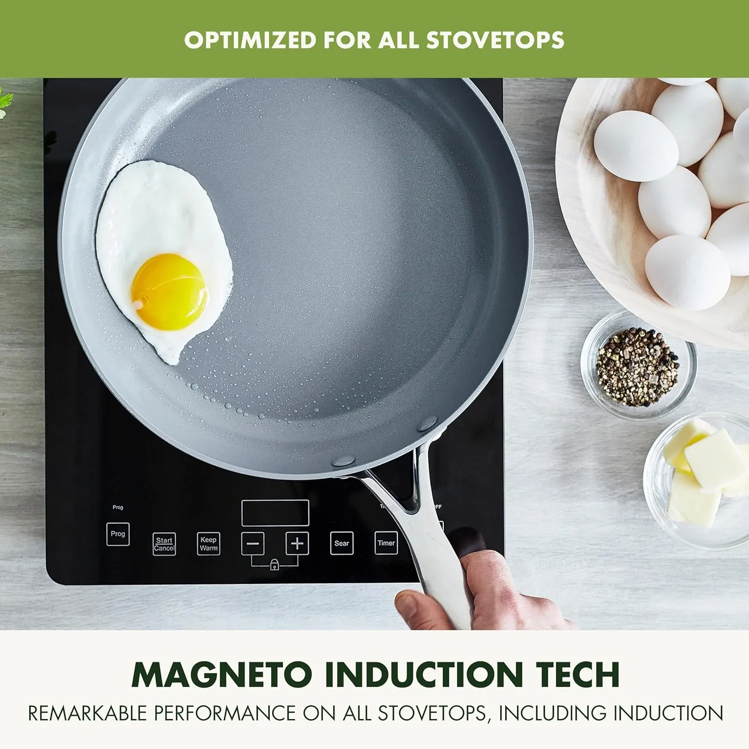 GreenPan Valencia Pro 12" Skillet, PFOA and PFAS-Free, Healthy Ceramic Nonstick: Hard Anodized Pan for Non-Toxic Cooking Induction & Dishwasher Safe Oven-Safe to 600°F Easy Clean, Gray