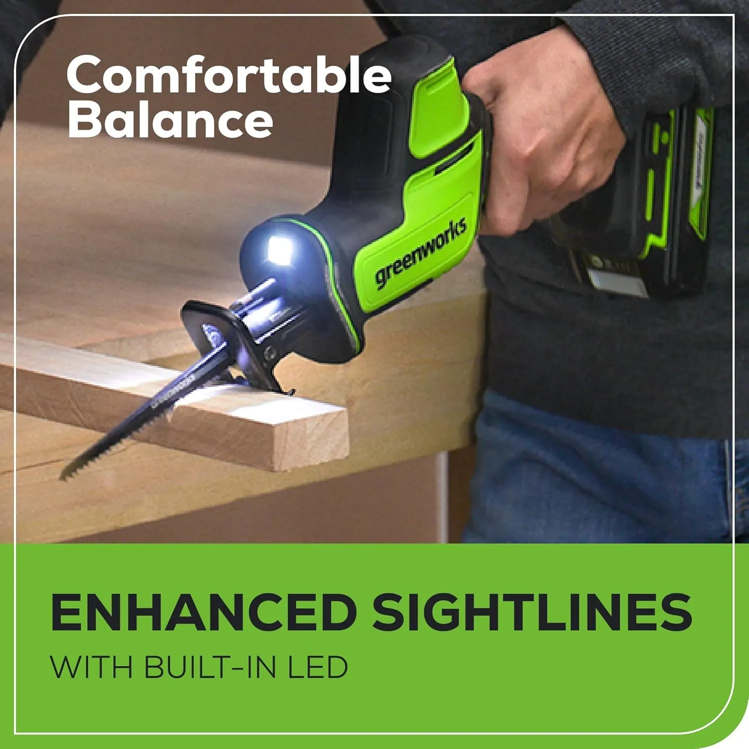 Greenworks 24V Brushless 1" Compact One-Handed Reciprocating Saw (3,000 SPM), Cordless Powered Variable Speed Recip Saw, Battery Not Included