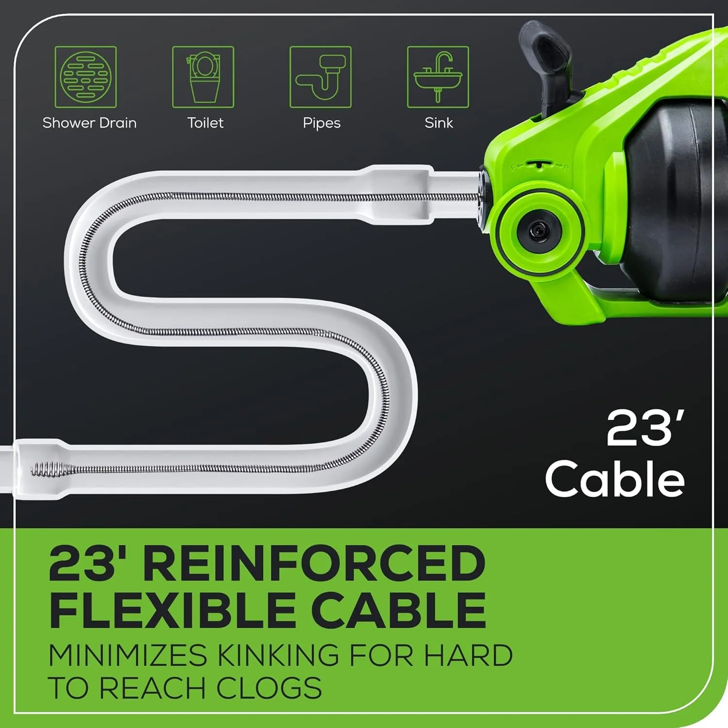 Greenworks 24V Cordless Plumbing Drain Auger / Snake (23-FT / 560 RPM) For Unclogging Sinks, Shower Drains, Toilets, and More! (3/4"-2" Pipes), 2.0Ah Battery and Charger Included