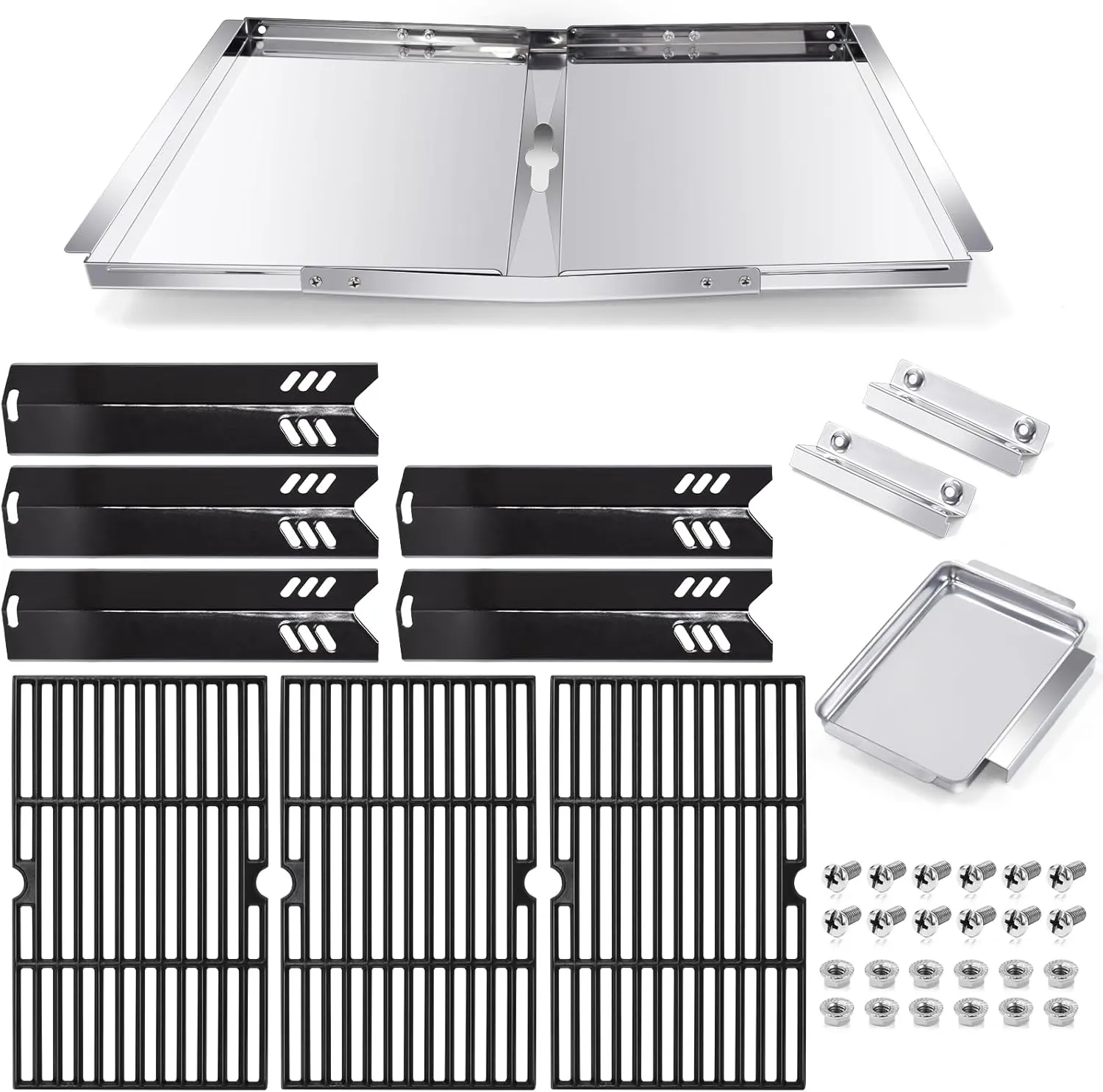 Grill Grease Tray Replacement Parts for Dyna Glo DGF510SBP, DGF510SSP, Backyard Grill BY13-101-001-13, GBC1460W and BHG Grill Parts, Adjustable 24''-30'' Grill Drip Pan, Cooking Grates, Heat Plates.