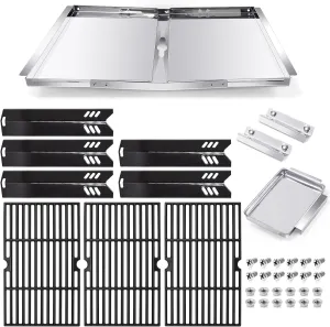 Grill Grease Tray Replacement Parts for Dyna Glo DGF510SBP, DGF510SSP, Backyard Grill BY13-101-001-13, GBC1460W and BHG Grill Parts, Adjustable 24''-30'' Grill Drip Pan, Cooking Grates, Heat Plates.