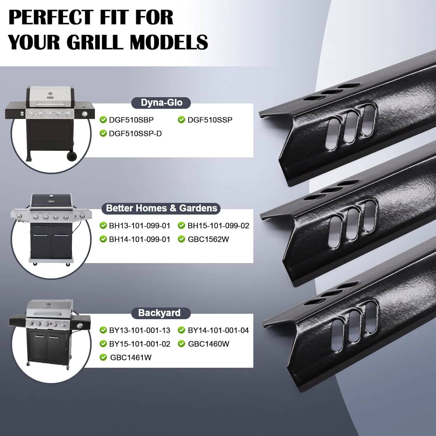 Grill Grease Tray Replacement Parts for Dyna Glo DGF510SBP, DGF510SSP, Backyard Grill BY13-101-001-13, GBC1460W and BHG Grill Parts, Adjustable 24''-30'' Grill Drip Pan, Cooking Grates, Heat Plates.