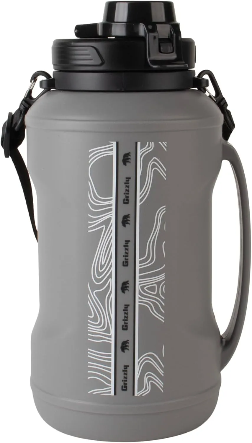 Grizzly Collapsible 64oz Water Bottle | Ergonomic Handle | Half Gallon Capacity | For Camping Travel Hiking Sports | Stealth Gray
