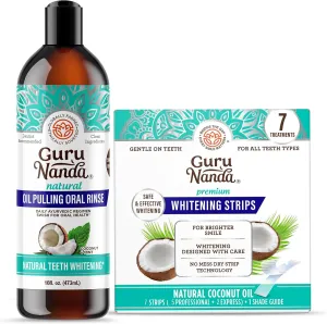 GuruNanda Naturally White Kit - Teeth Whitening Strips & Cocomint Pulling Oil for a Brighter Smile & Fresher Breath