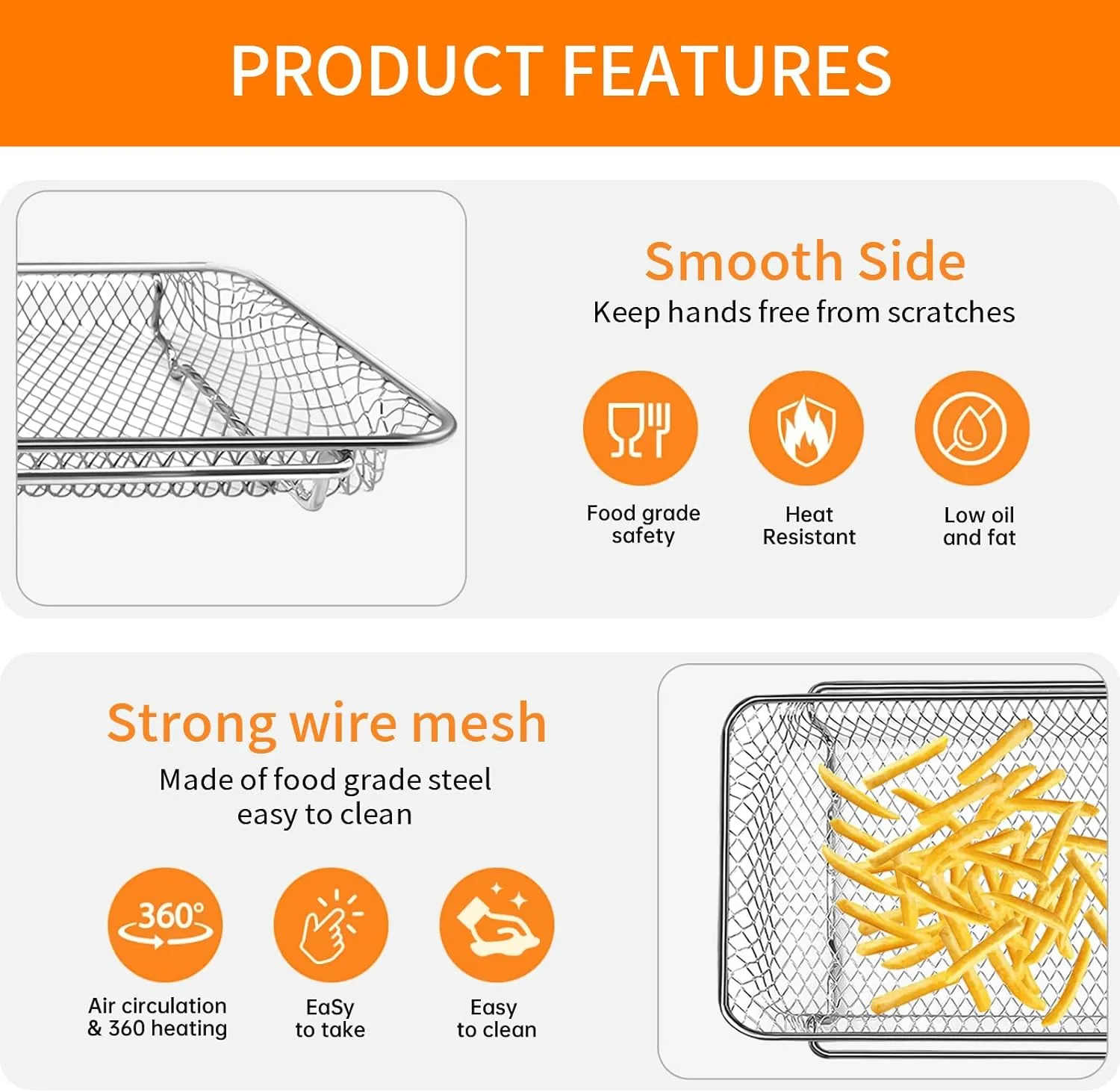 GWY Air Fryer Basket Replacement for Emeril Lagasse Dual Zone 360 Air Fryer Oven 25 QT Air Fryer Convection Toaster Oven 11.6"x 6.9" Non-stick Mesh Air Fryer Steel Accessories Parts, Dishwasher Safe