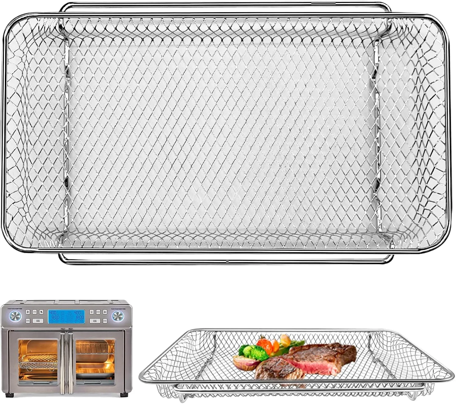 GWY Air Fryer Basket Replacement for Emeril Lagasse Dual Zone 360 Air Fryer Oven 25 QT Air Fryer Convection Toaster Oven 11.6"x 6.9" Non-stick Mesh Air Fryer Steel Accessories Parts, Dishwasher Safe