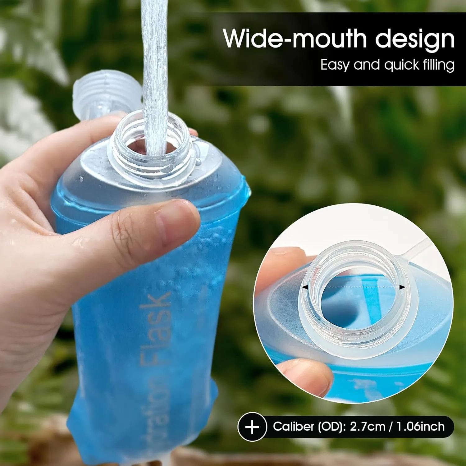 GYGYL Soft Flask, TPU Collapsible Soft Water Bottle for Hydration Pack, Running Vest, Leak-Proof Folding Water Bottle for Hiking Cycling Climbing Jogging-500ml Blue, 2pcs