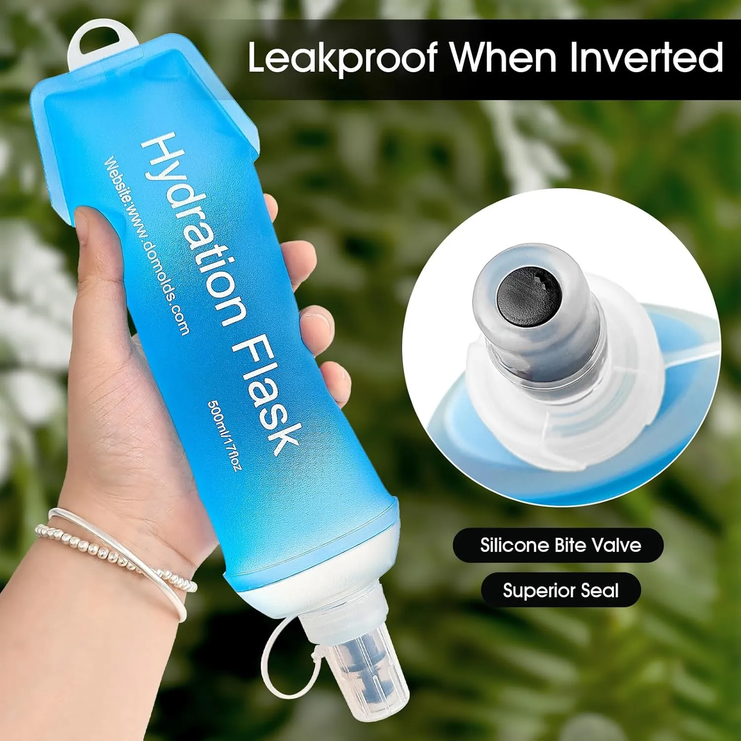 GYGYL Soft Flask, TPU Collapsible Soft Water Bottle for Hydration Pack, Running Vest, Leak-Proof Folding Water Bottle for Hiking Cycling Climbing Jogging-500ml Blue, 2pcs