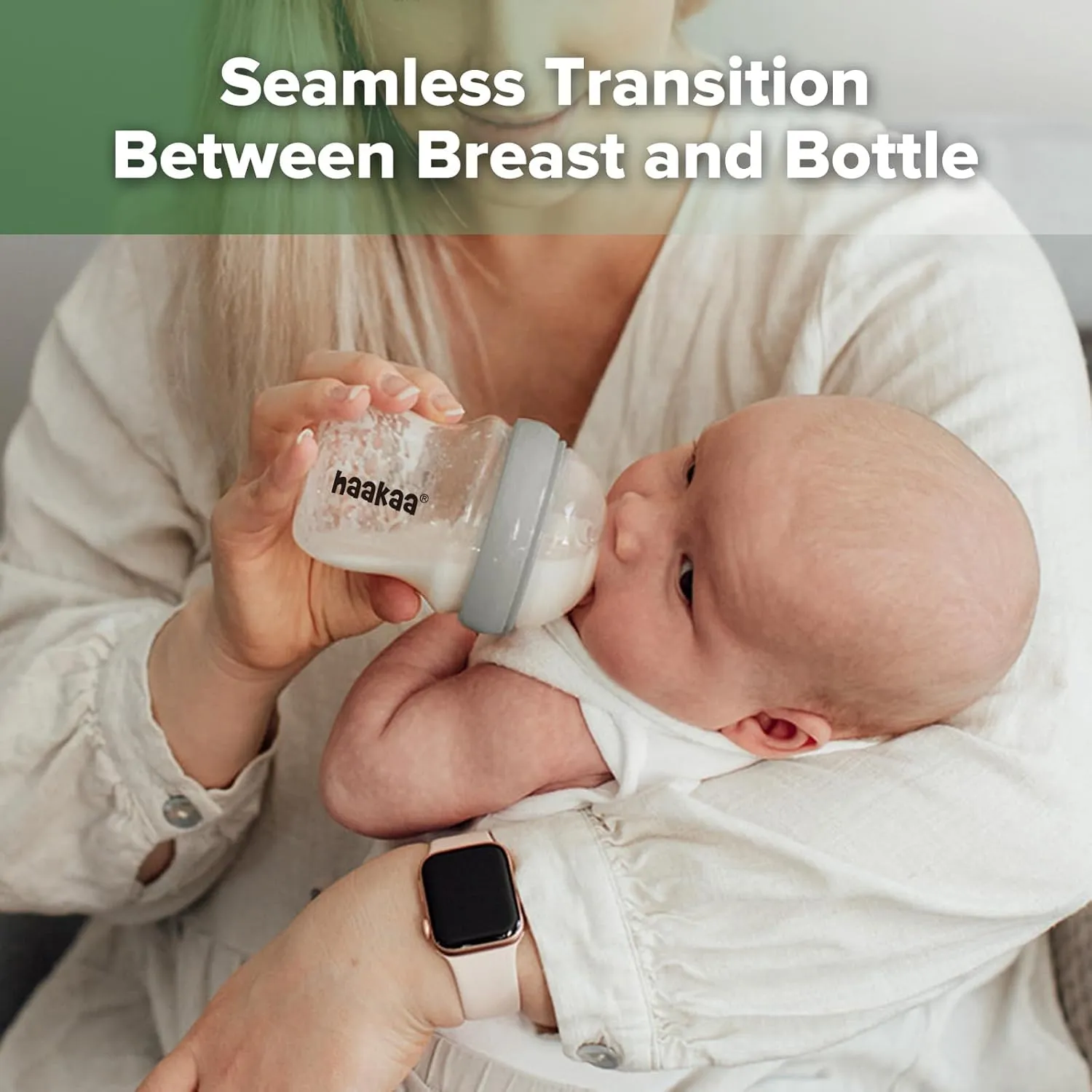 haakaa Gen.3 Natural Glass Baby Bottle 4.2oz/120ml - Wide Neck Anti-Colic Slow Flow Nipple for 0M  Breastfed Baby, Newborn Registry Essentials,BPA-Free - 1 PK