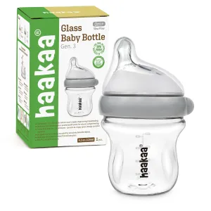 haakaa Gen.3 Natural Glass Baby Bottle 4.2oz/120ml - Wide Neck Anti-Colic Slow Flow Nipple for 0M  Breastfed Baby, Newborn Registry Essentials,BPA-Free - 1 PK