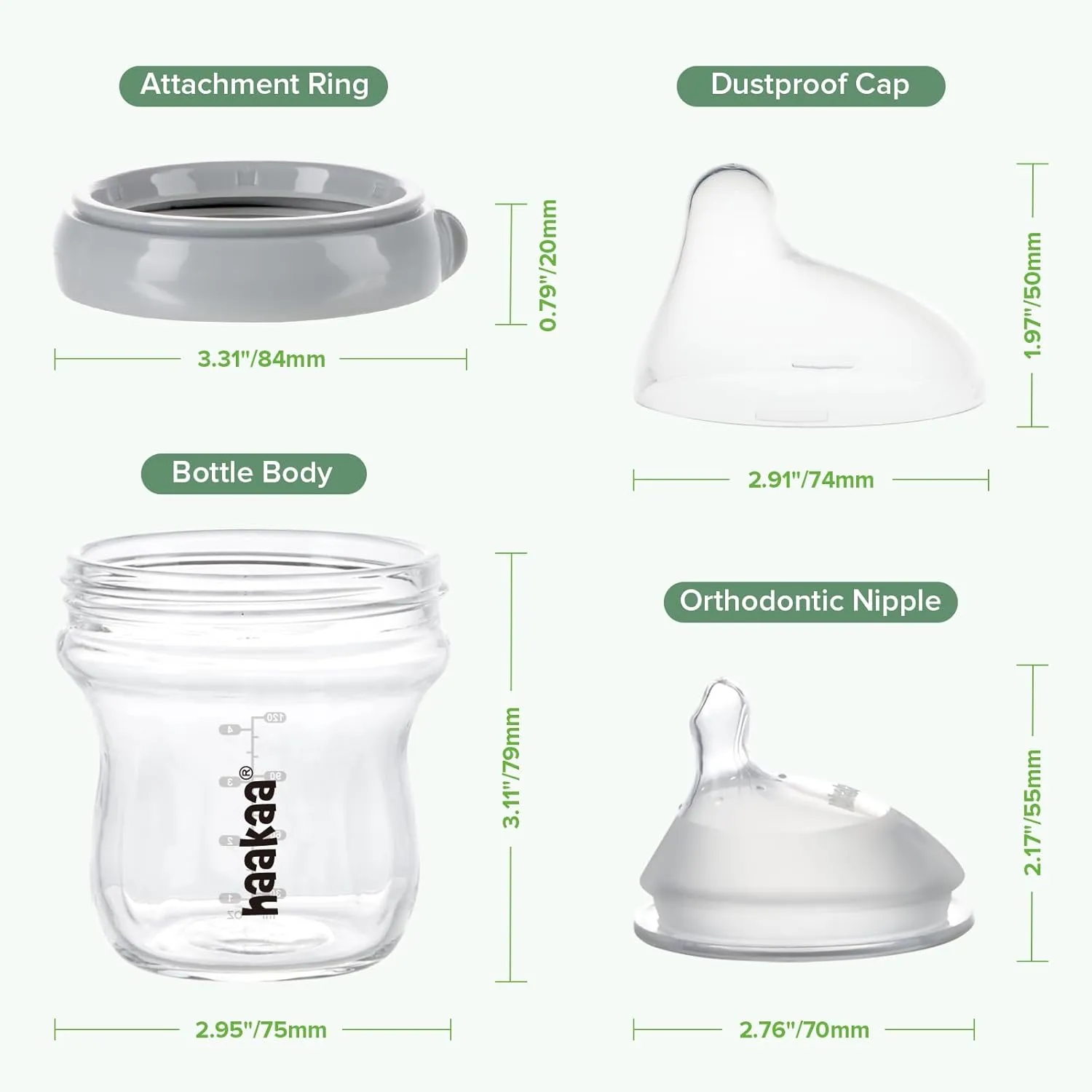 haakaa Gen.3 Natural Glass Baby Bottle 4.2oz/120ml - Wide Neck Anti-Colic Slow Flow Nipple for 0M  Breastfed Baby, Newborn Registry Essentials,BPA-Free - 1 PK