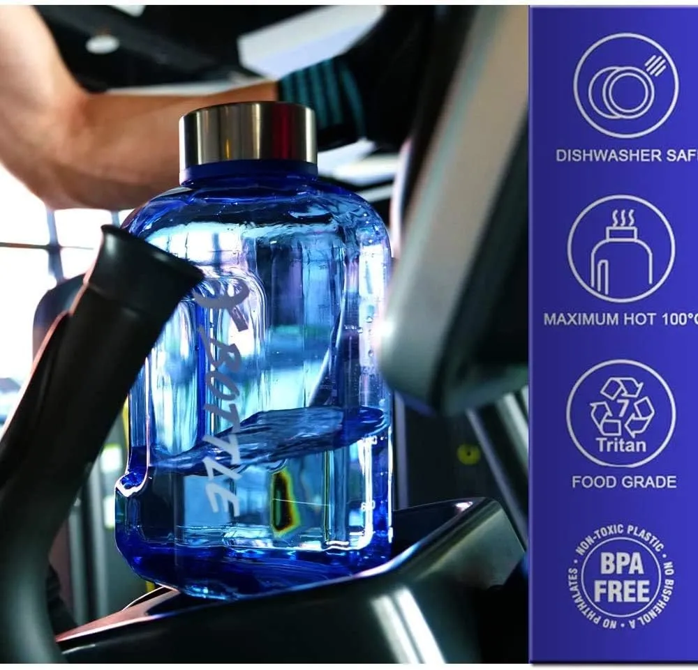 Half Gallon Water Bottle with Infuser, BPA Free 84oz Large Water Bottle Dishwasher Safe Hydration with Motivational Time Mark Leak-Proof 2.5L Sports Water Bottle for Camping Sports Workouts(Blue)