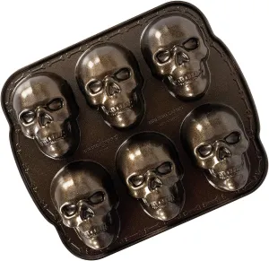 Halloween Bakeware, Haunted Skull Cakelet Pan, Bronze
