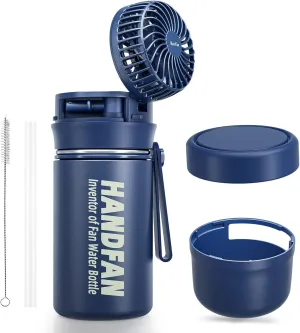 HandFan Kids Water Bottle With Fan | tainless Steel Sports Water Bottles Flask with Straw/Handle, Leak Proof Vacuum Stainless Water Jug,Stickers for School - 12oz