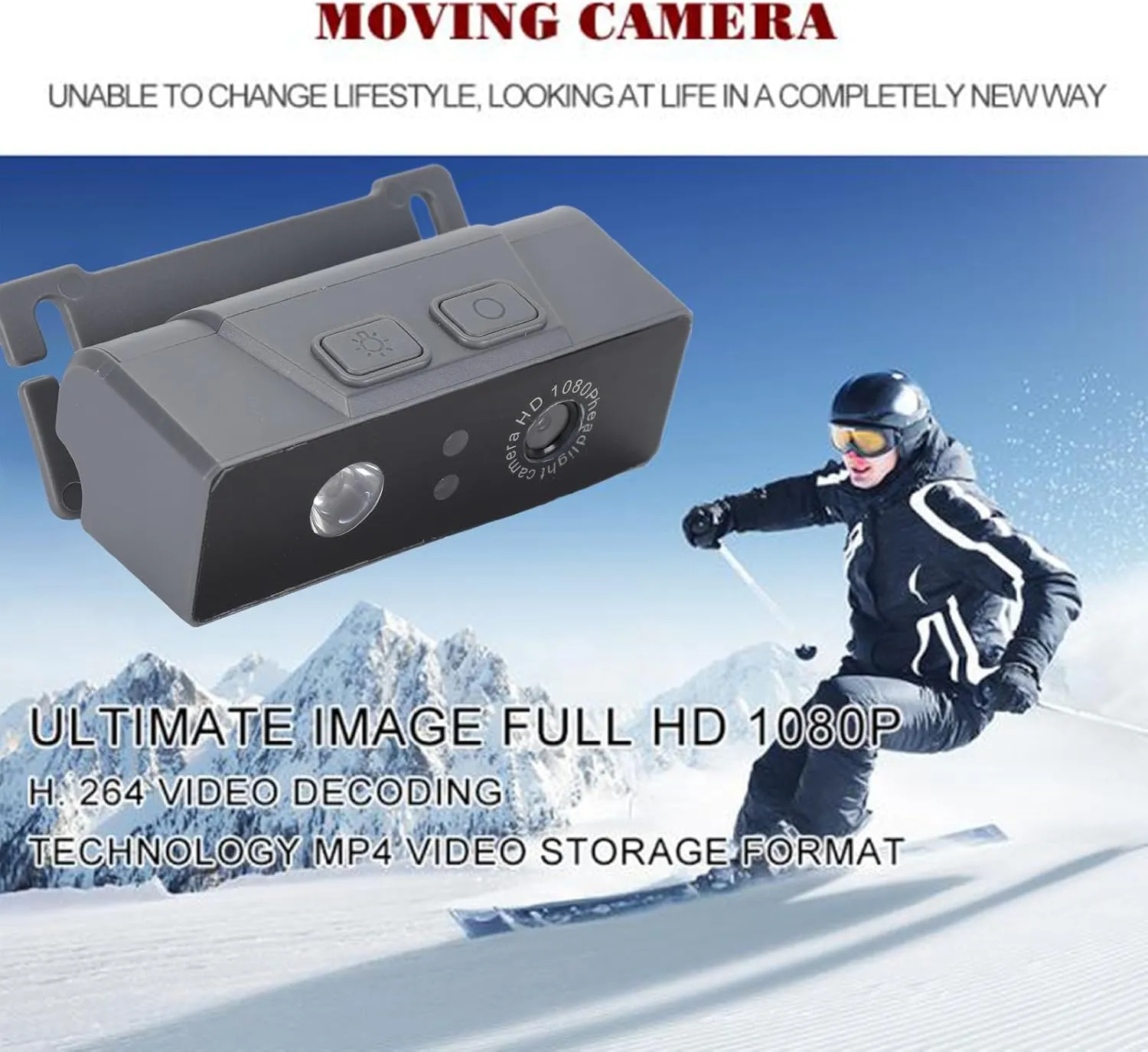 Headlamp Wearable Camera 1080P Video Camera Wearable Head Mounted Camera Portable Gesture Sensor Light with 1800mAh 45° Angle Adjustment for Fishing Riding (Grey)(Gray)