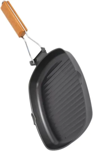Healifty Portable Bbq Pan with Wooden Handle Foldable Scald Frying and Baking Pan for Outdoor Cooking for Even Heat Distribution
