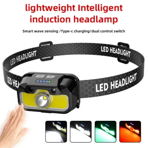 High-Powered LED Headlamp with Motion Sensor | Type-C Rechargeable, COB Light, Portable Outdoor Running and Fishing Lamp