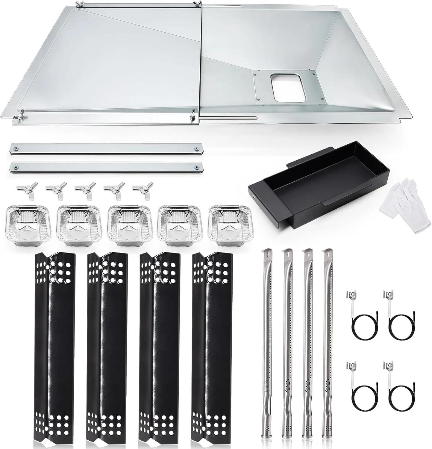 Hiorucet Grill Grease Tray Replacement Parts for Nexgrill 4 Burner 720-0925P, 720-0925, Drip Pan with Catch Pan, Heat Plate Flame Tamer, Burners Tubes and Igniters for Home Depot Nexgrill Grill Parts.