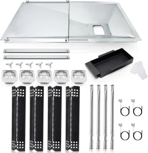 Hiorucet Grill Grease Tray Replacement Parts for Nexgrill 4 Burner 720-0925P, 720-0925, Drip Pan with Catch Pan, Heat Plate Flame Tamer, Burners Tubes and Igniters for Home Depot Nexgrill Grill Parts.