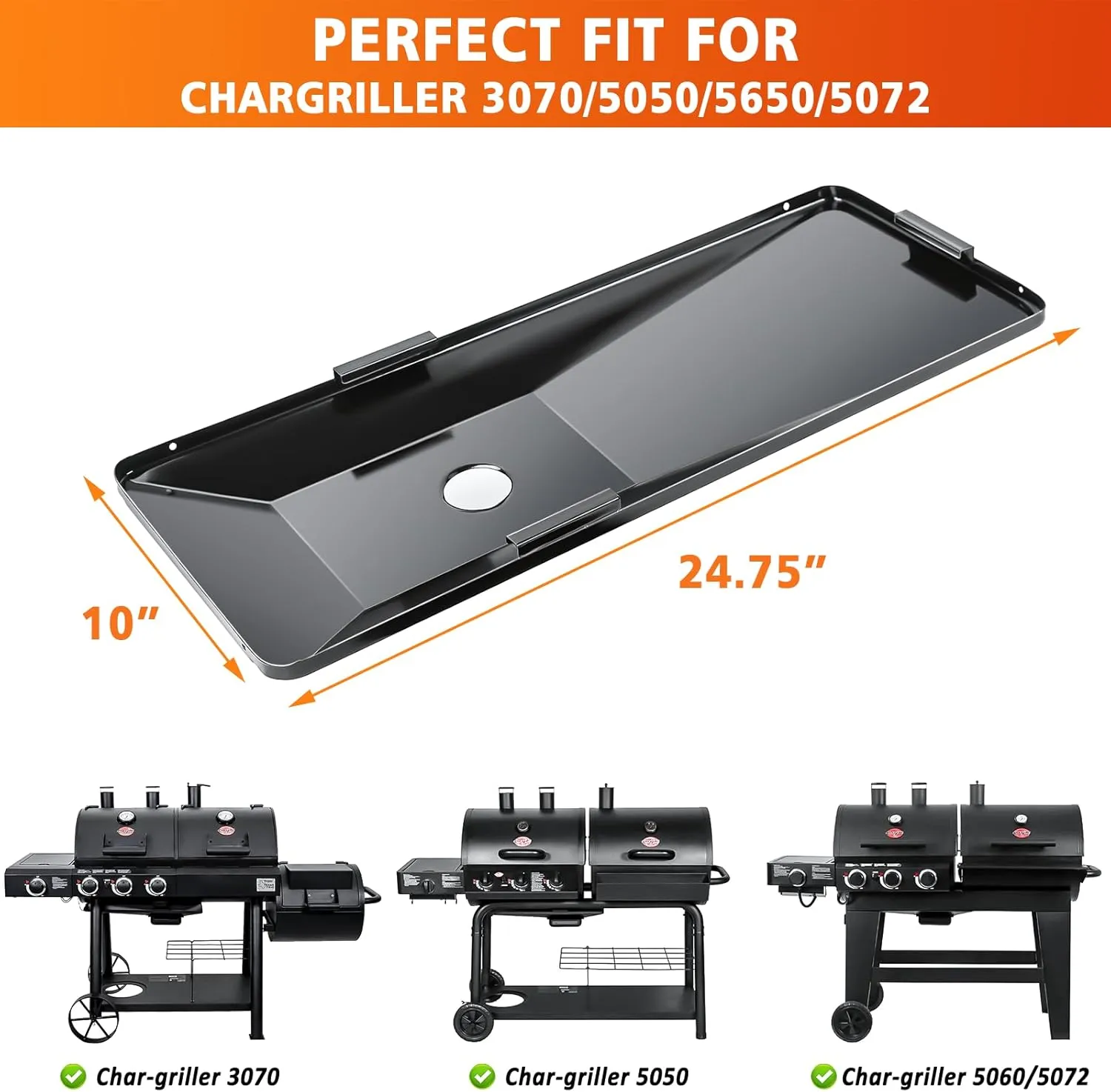Hisencn Grease Tray with Catch Pan for Chargriller 5050 5650 3070 5072, Chargriller Texas Trio, Grease Catcher, Grill Drip Pan Replacement Part for Char-Griller Grill, Part Number 200163