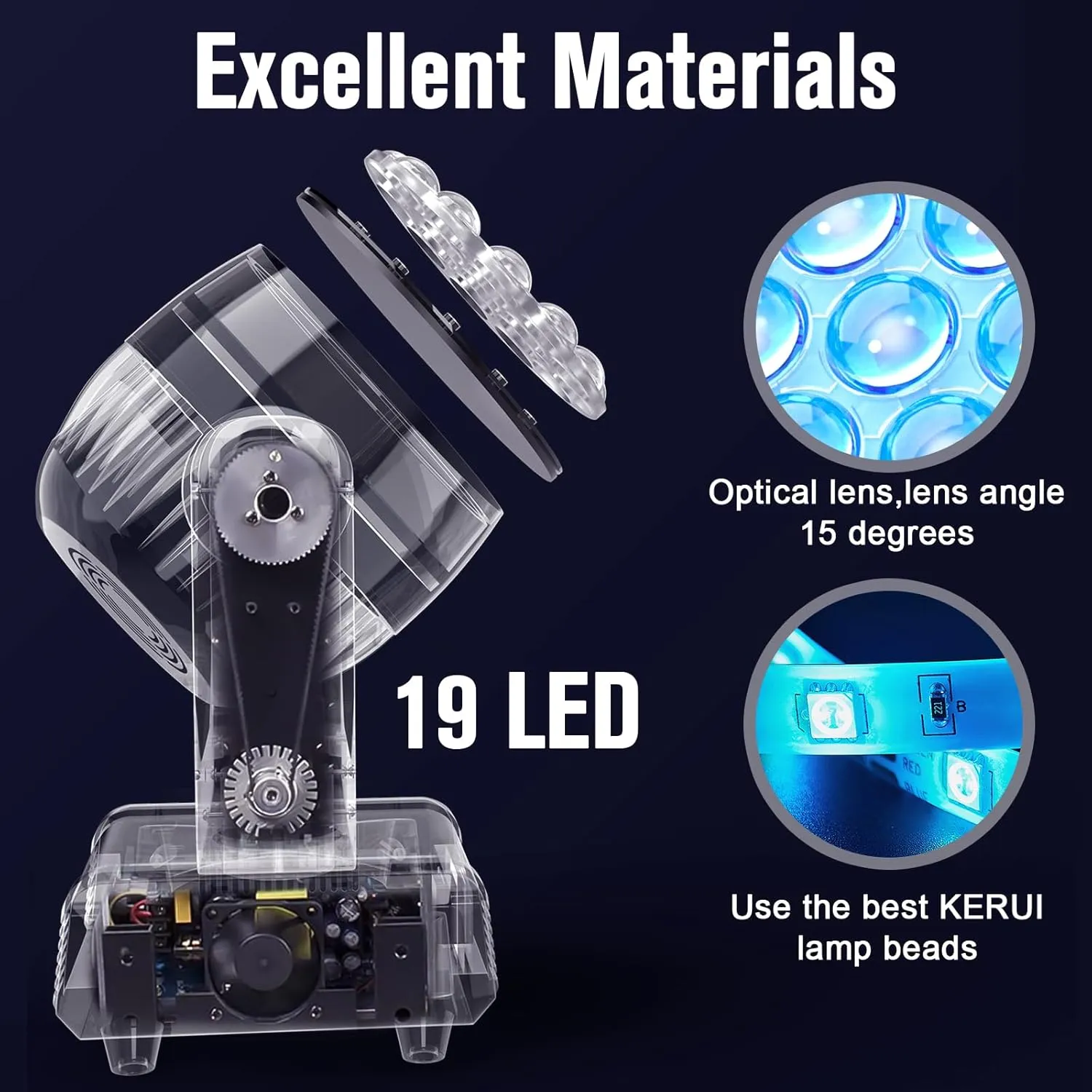 HOLDLAMP Moving Head Lights 19x15W RGBW 4-in-1 LED Stage Light with Zoom Beam Wash Effect by Sound Activated Auto DMX Control for Wedding DJ Disco Parties Nightclub Show Bar (1 Pack)