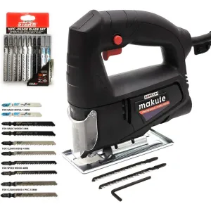Homdum 450W Jigsaw Machine 55mm And 10   2 Pc Heavy Duty Jigsaw Blades Set Combo, with lock switch, 70 mm cutting blade (easy installation) cutter for wood metal plastic.
