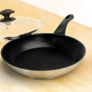 HOMICHEF 11 Inch Nonstick Frying Pan - Stainless Steel Omelet Pan with Vented Glass Lid - Induction Compatible