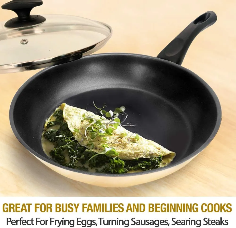 HOMICHEF 11 Inch Nonstick Frying Pan - Stainless Steel Omelet Pan with Vented Glass Lid - Induction Compatible