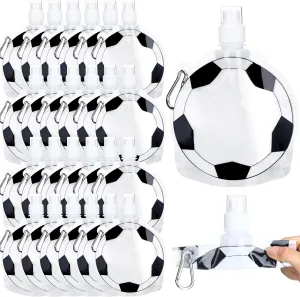 Honeydak 24 Collapsible Soccer Water Bottle Sets Include 500 ml Soccer Foldable Water Bag with Buckle for Players Lovers Team Gifts Reusable Compact Football Drink Pouch for Gym Sports Event Game