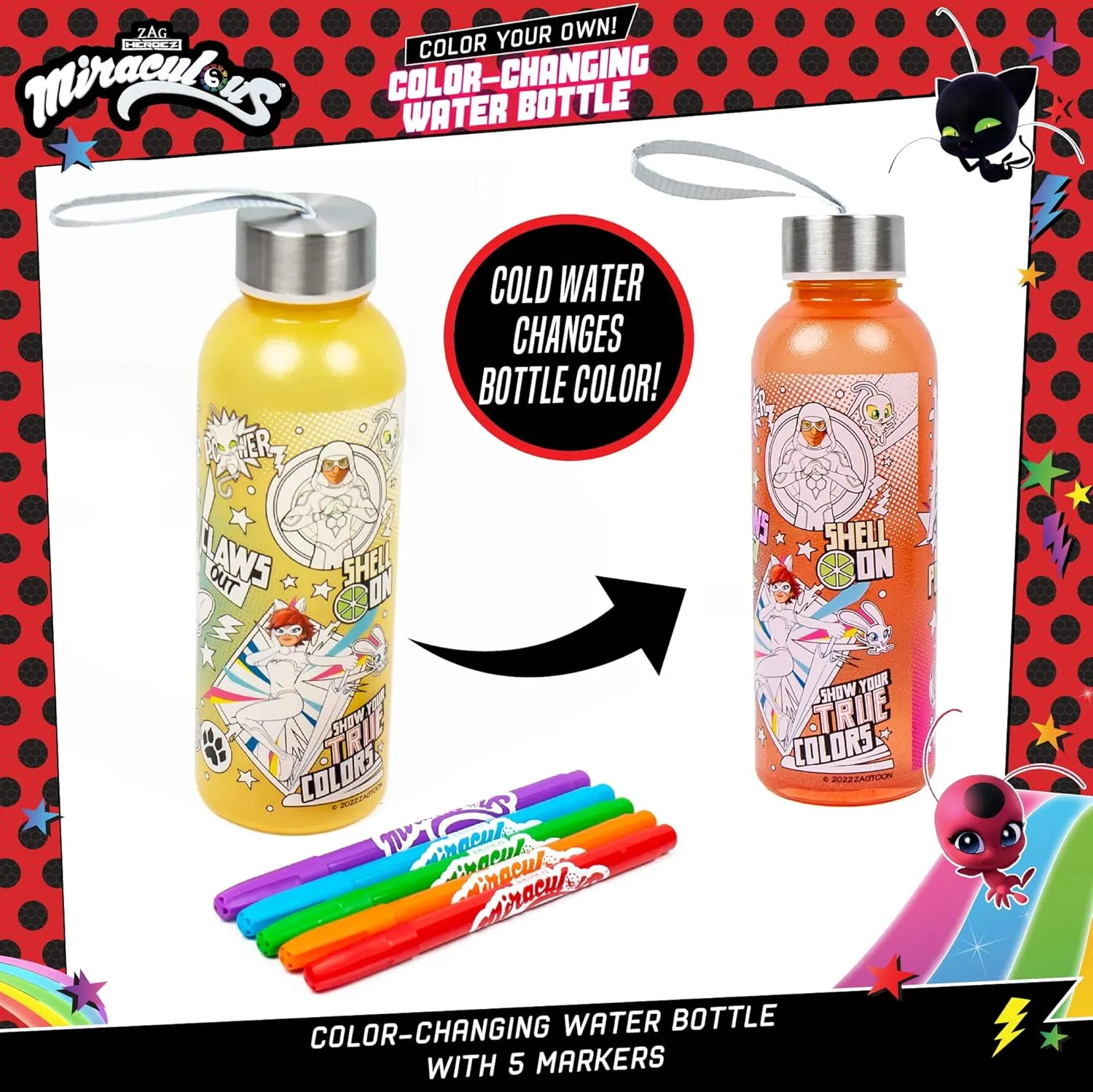 Horizon Group USA Miraculous Create Your Own Color-Changing Water Bottle – Color Your Own Water Bottle – Ages 6 