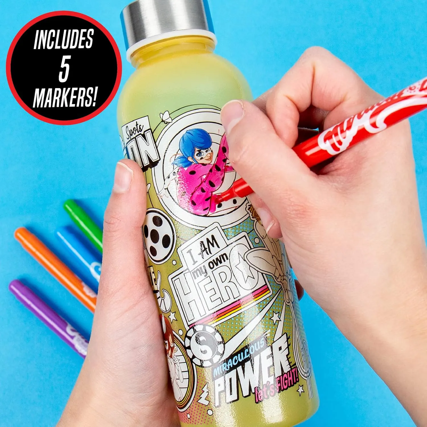 Horizon Group USA Miraculous Create Your Own Color-Changing Water Bottle – Color Your Own Water Bottle – Ages 6 