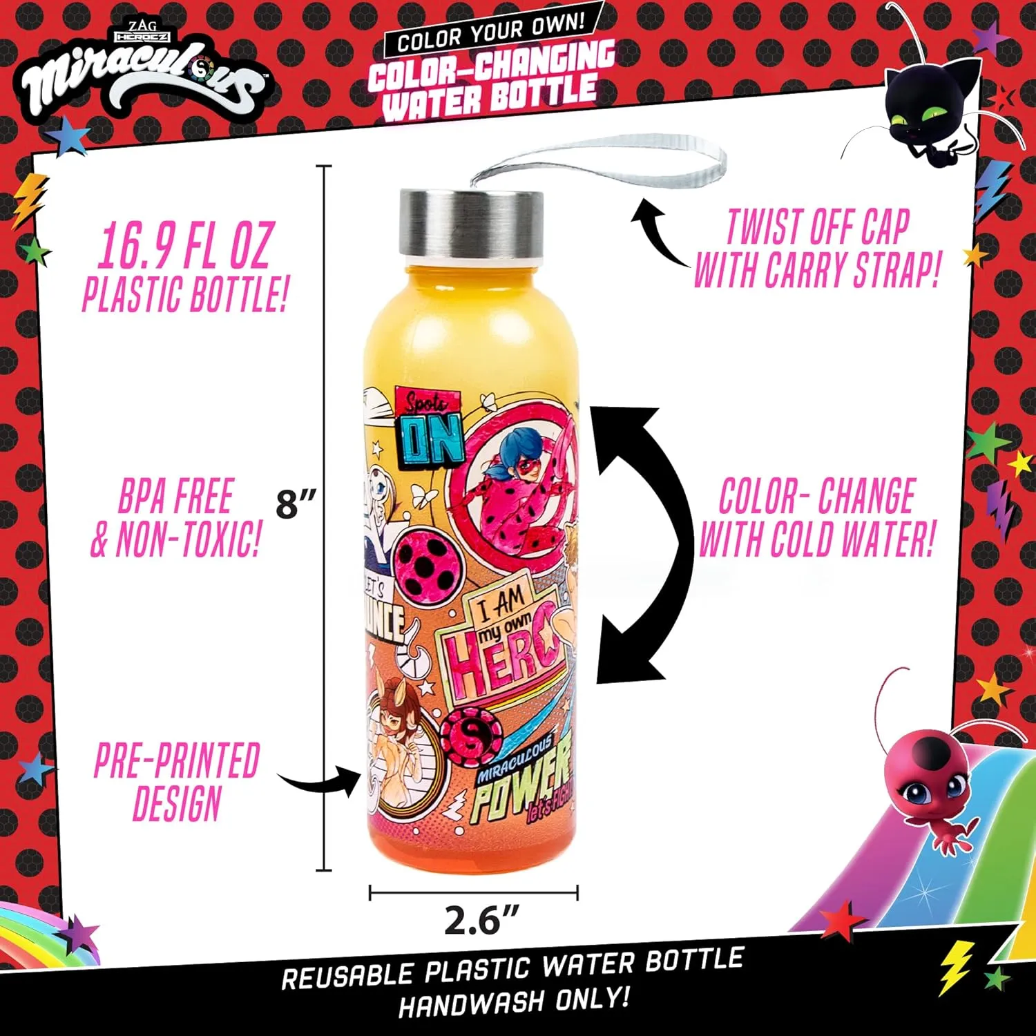Horizon Group USA Miraculous Create Your Own Color-Changing Water Bottle – Color Your Own Water Bottle – Ages 6 
