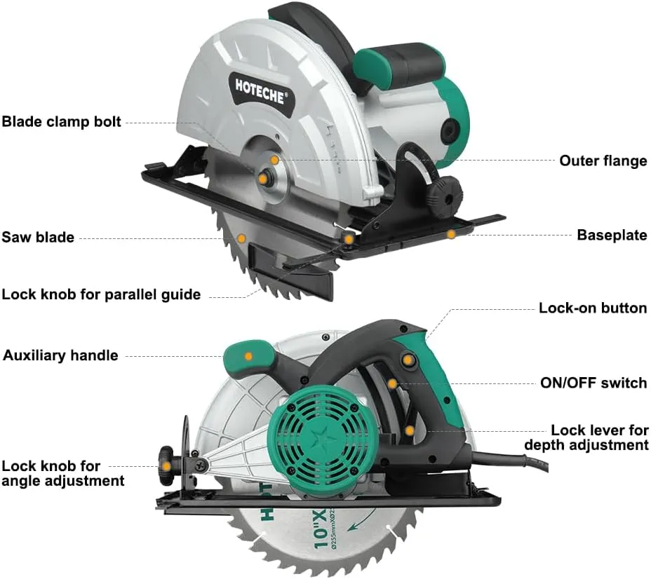 Hoteche 10-Inch Circular Saw 15A Compact Portable Table Saw with Saw Blade for Desktop Use