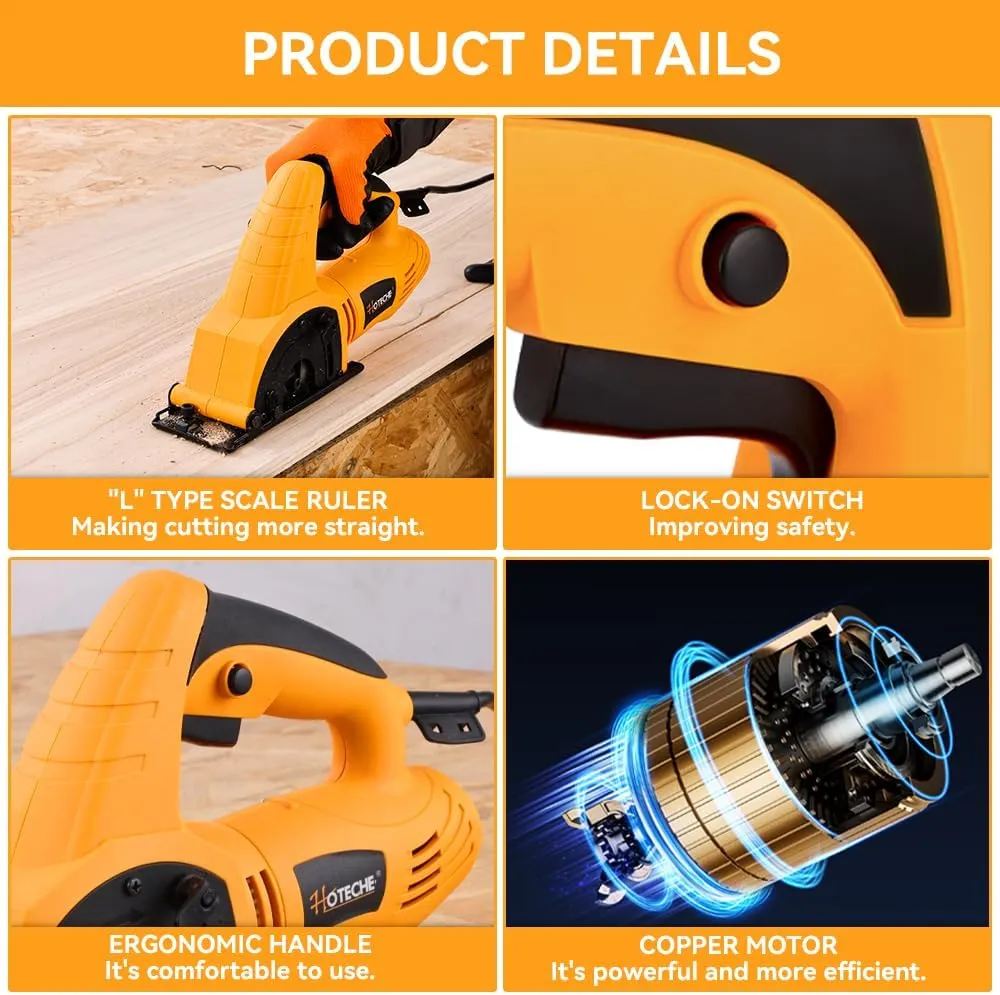 Hoteche 3-3/8-Inch Mini Circular Saw 5A Multifunctional Portable Saw with 3pcs Blades for Metal, Wood and Tile Cutting