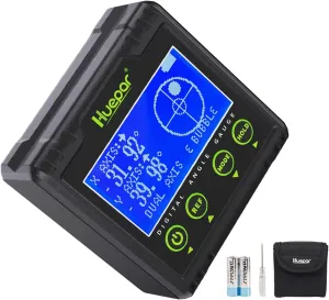 Huepar Digital Angle Gauge Protractor, Electronic Bubble Angle Finder Dual Axis Level Box 0.01° Resolution V-Groove Magnetic Base&LCD Inclinometer Bevel Gauge with Audible Alert -Measures 0~360° AG03
