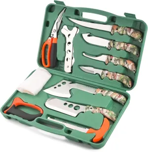 Hunting Deer Knife Set Field Dressing Kit Forest Portable Butcher Game Processor Set, 12 Pieces