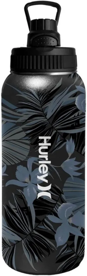 Hurley 32 oz Water Bottle with Chug Cap for Hot & Cold Drinks, Leak Proof, Stainless Steel Insulated, BPA Free, Aloha Black
