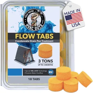 HVAC Guys Flow Tabs with Gel Lock Technology - 18 Pack - Keeps Drain Pans Clean, Prevents Overflow, 3 Ton Tab Lasts up to 3 Months - 1 Tab is equal to 18 Regular Tablets (324 total) - Made in the USA