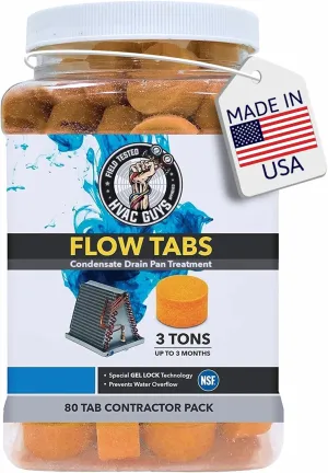 HVAC Guys Flow Tabs with Gel Lock Technology - 80 Pack - Keep Drain Pans Clean, Prevent Overflow, 3 Ton Tab Lasts up to 3 Months - 1 Tab is Equal to 18 Regular Tablets (1,440 Total) - Made in The USA