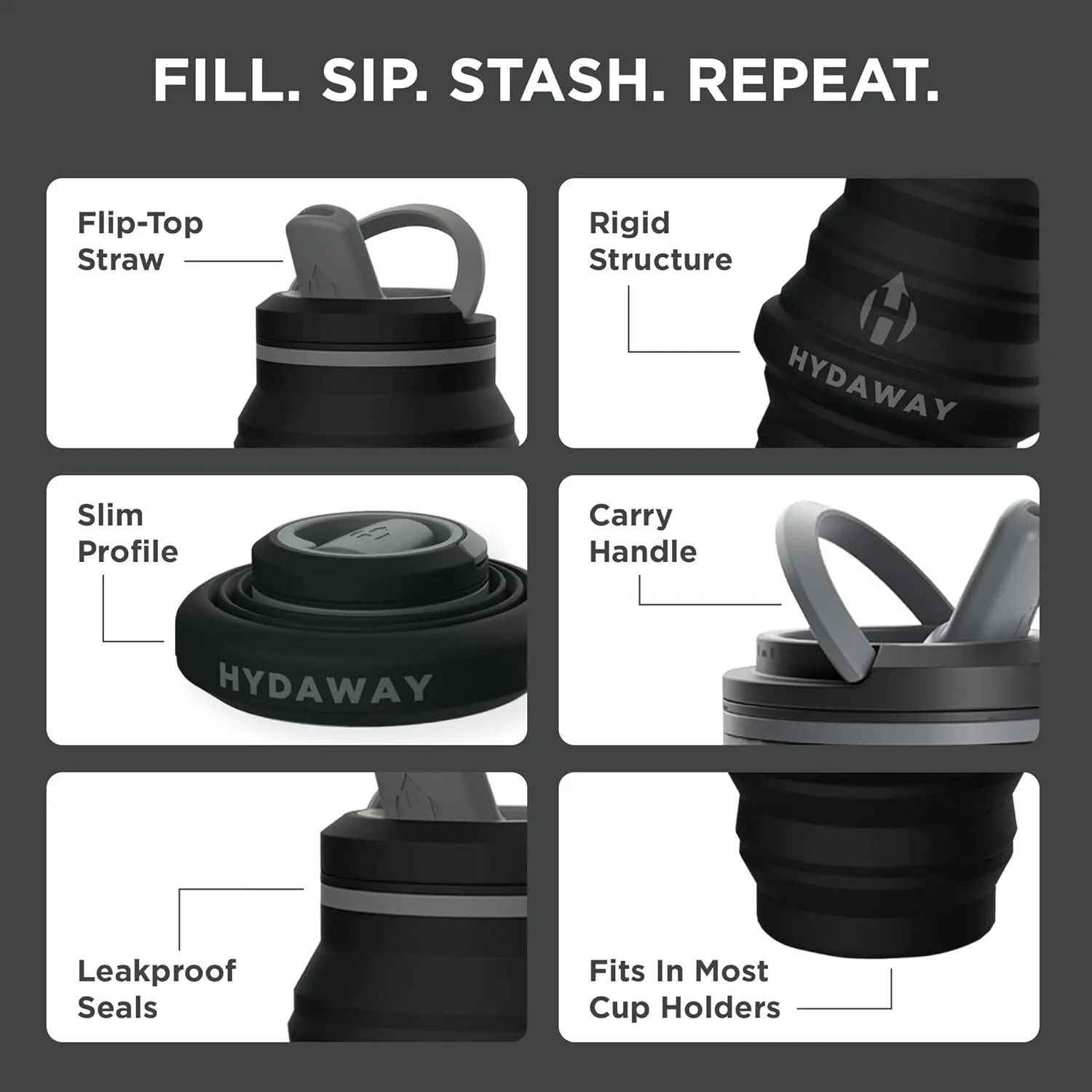 HYDAWAY 17oz Collapsible Water Bottle - BPA-Free, Leakproof, Lightweight, and Space-Saving - Perfect for Travel, Hiking, and Everyday Hydration