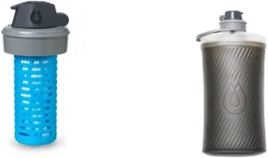 HydraPak Flux 1.5L Mammoth Grey - Collapsible Backpacking Water Bottle & Compatible 42mm Filter Cap - Water Filtration Accessory